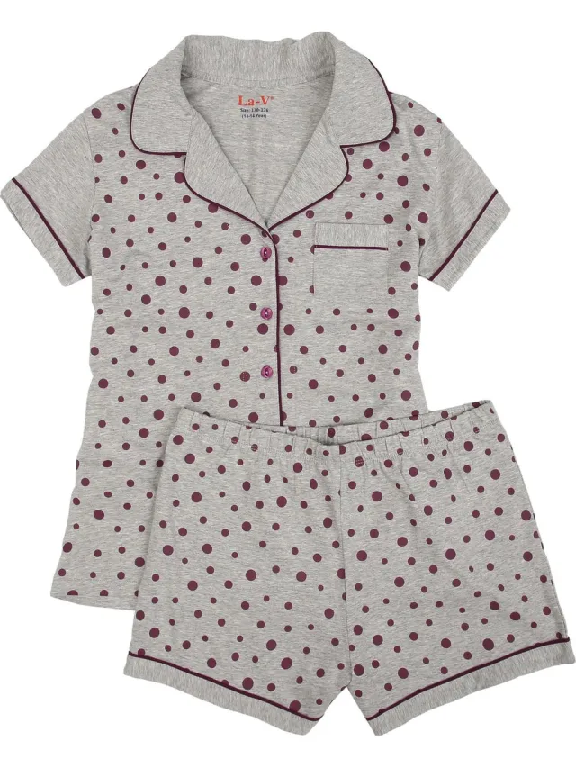 La V shortama met stippenprint Grijs 116-122