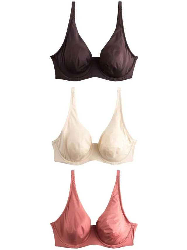 Next Dames - Set van 3 Ultimate Comfort DD T-shirtbeha's van microvezel zonder vulling en volledige cups - Bruin Chocolate/Rust/Cream