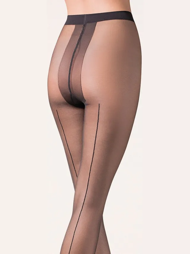 Gabriella Naadpanty Dames - 20 Denier - Decoratieve Naad - Zwart - Maat: L - Model: Linette - Merk: Gabriella