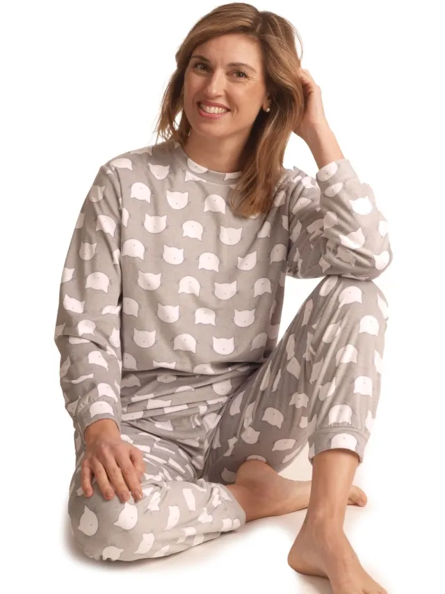 Lunatex Cocodream Dames pyjama Art.691714 velours met print Grijs