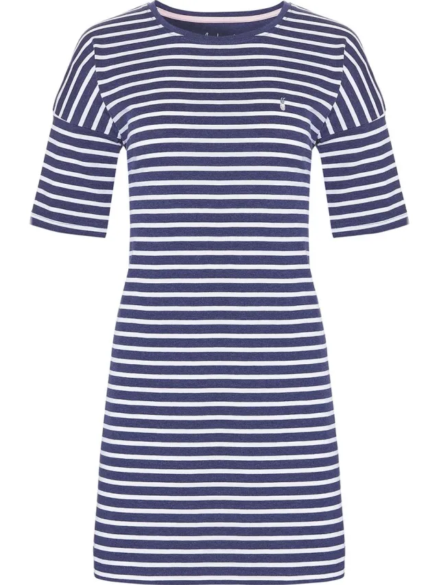 By Louise Dames Nachthemd Korte Mouwen Navy Blauw Gestreept | big shirt | slaaphemd