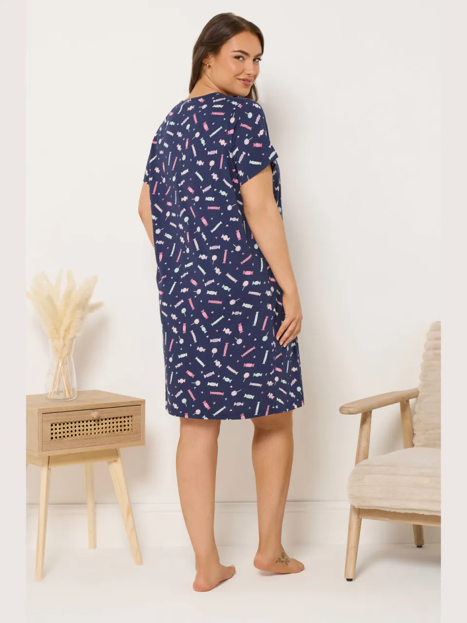 Yours Marineblauw Midaxinachthemd Met Zoete Print En Knoopsluiting-60, foto 3