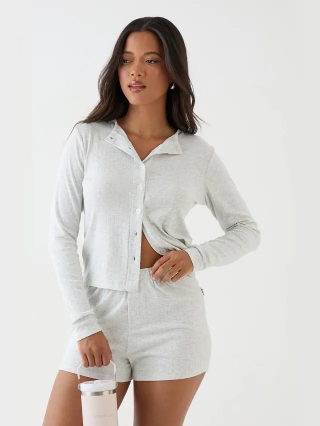 DSGN Studio Dames Dsgn Studio Pointelle Top Met Lange Mouwen En Knoopsluiting Asgrijs
