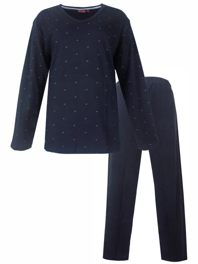 Medaillon Dames Pyjama - Lange Mouwen - Blauw Donkerblauw