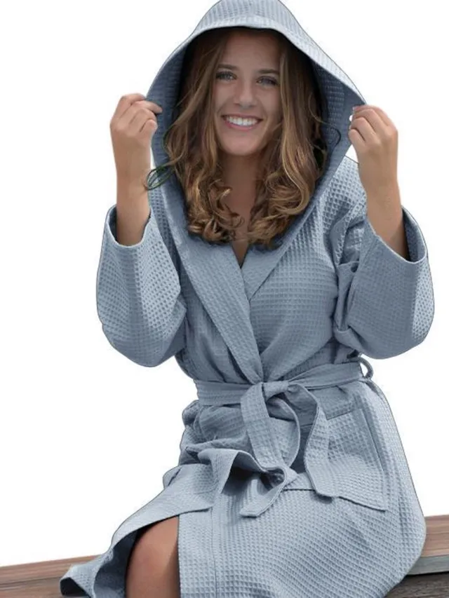 ARTG Robezz - Wafelbadjas met Capuchon - 100% Katoen - Lichtgrijs - Light Grey