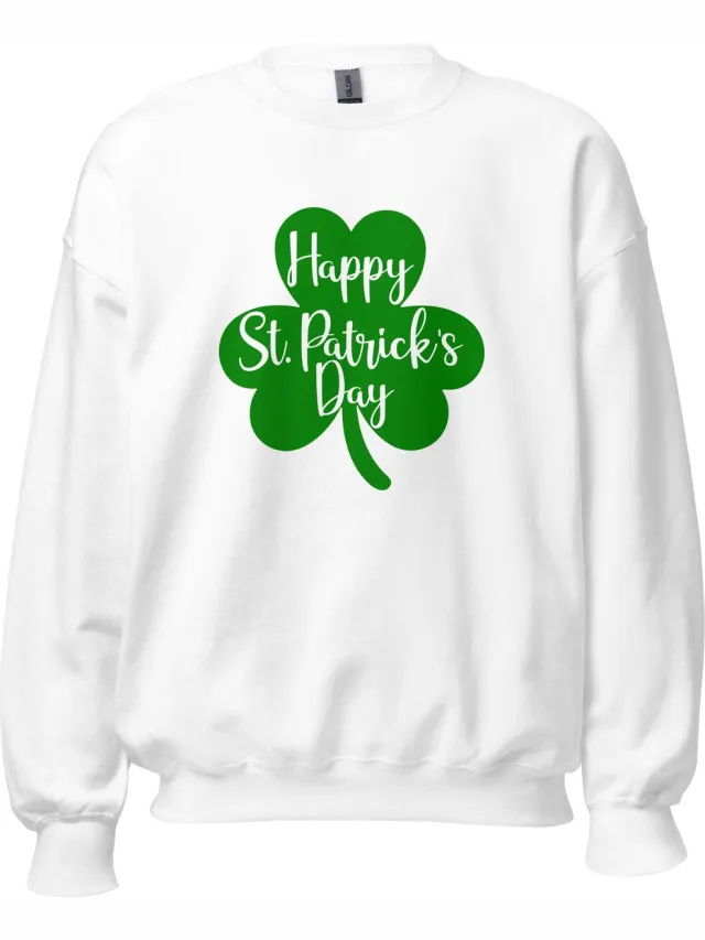 Awdis St. Patrick’s Day Trui Unisex – Groene Klaver / Shamrock – Lucky Clover Sweater – St Patricks Day Kleding Wit