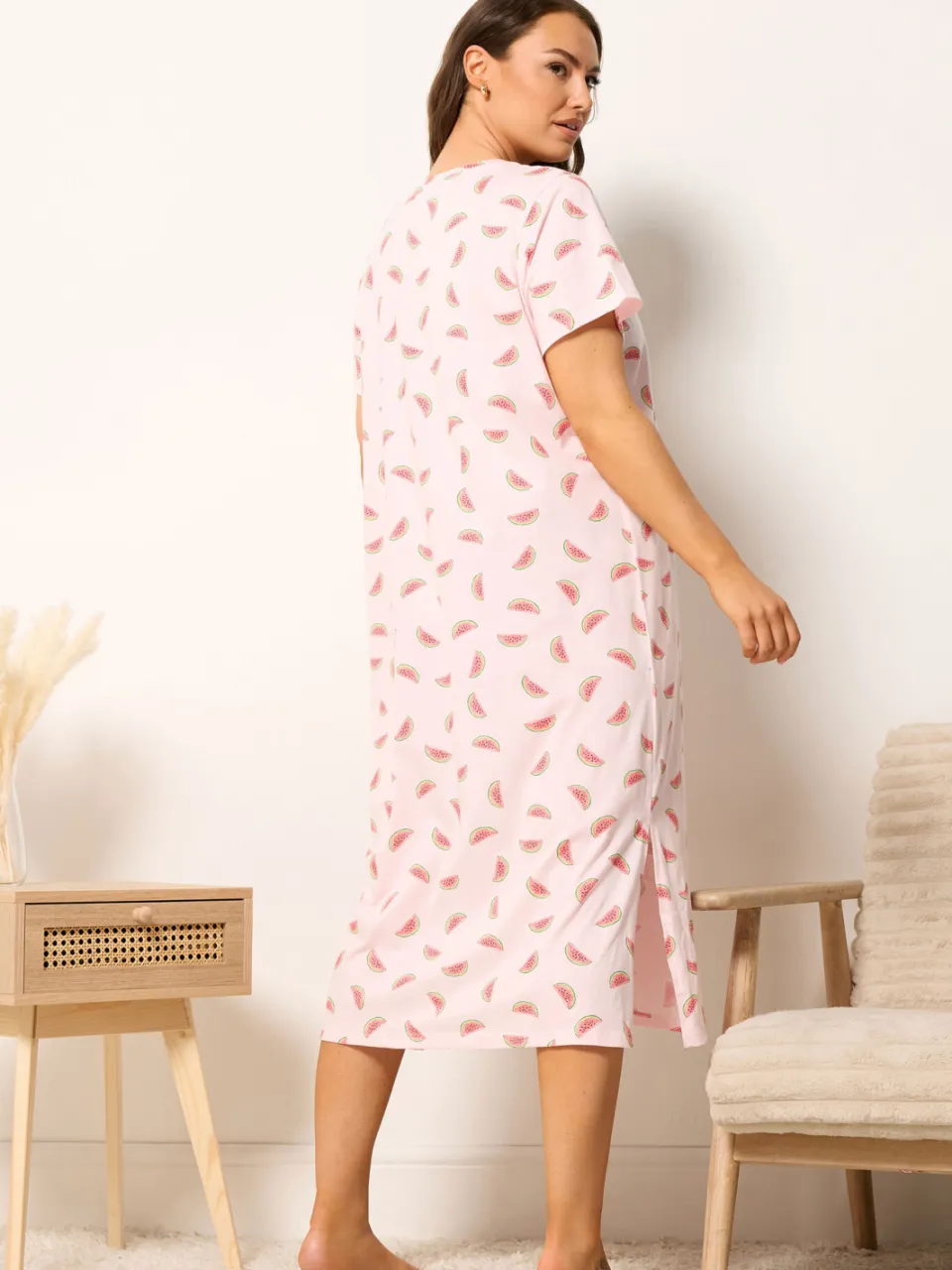 Yours Plus Size Roze Nachtjurk Met Watermeloenprint-52, foto 3