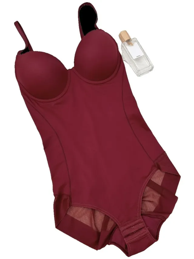 Currero Bodysuit Dames - Shapewear - Bodystocking - Corrigerende Body - Ingebouwde BH - Vormgevend & Afslankend Effect - Bordeauxrood