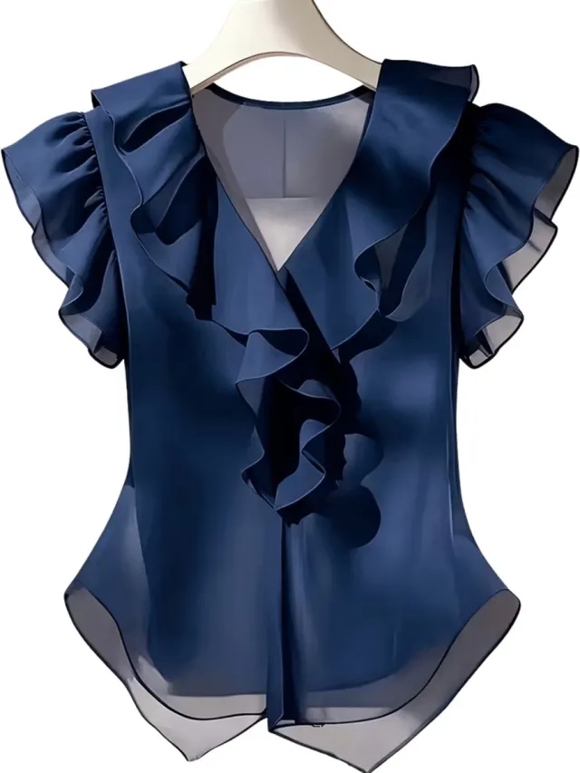 Currero Topje Dames - Top Kleding - Shirt - Blouse - Kort - Volwassen - Marineblauw