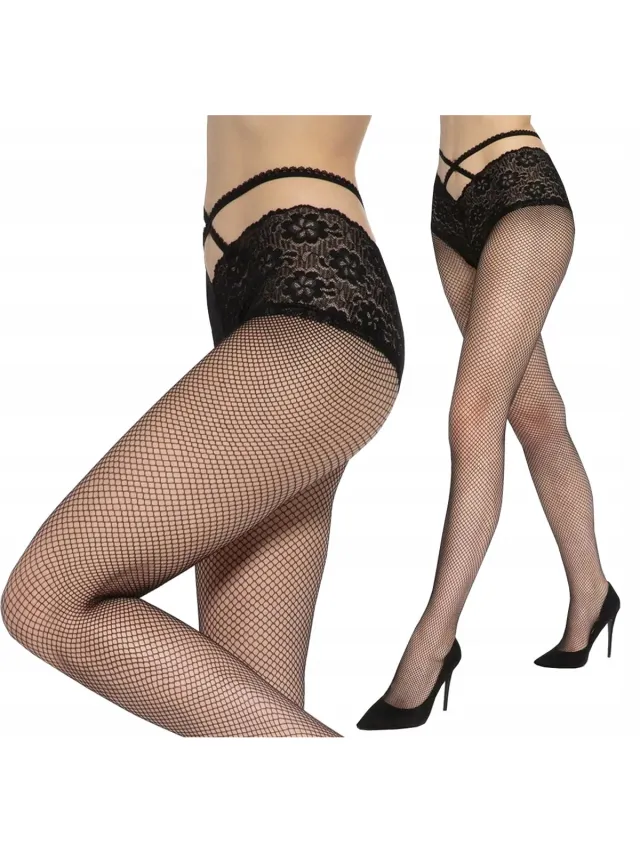 Gatta Panty’s Dames – Maat XS/S – Visnet Panty met Kant – Cadeauverpakking – Zwart