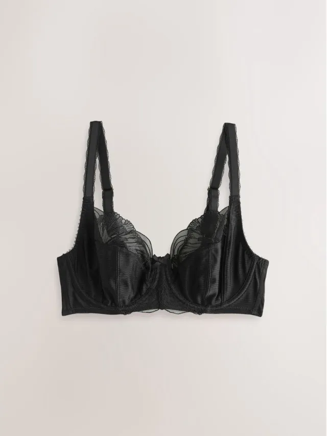 Next Dames - DD+ beha met volledige cups, zij-ondersteuning, borduursel en zonder wattering - Zwart Black