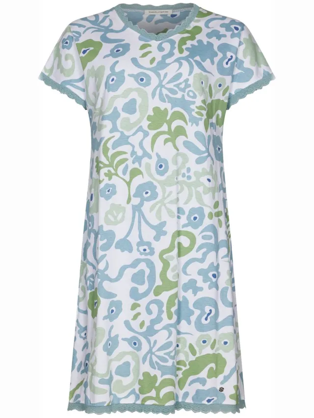 Pastunette Nachthemd - Stone Blue - Organisch Katoen - Blauw/Wit