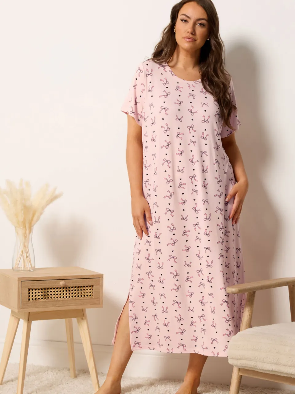 Yours 2Pack Roze Midaxi Nachthemden Met Strik En Hartprint-44, foto 2