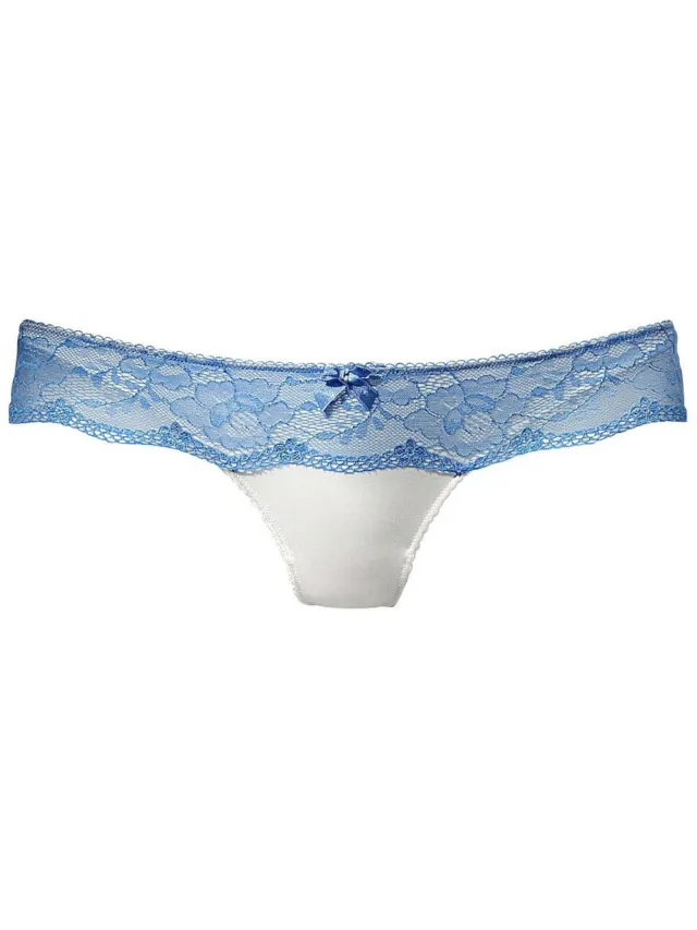 string crème met blauw kanten bovenrand, foto 2