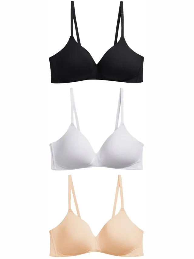 Next Dames - Set van 3 Ultimate Comfort beha's van een katoenmix met vullingen en zonder beugel - Zwart Black/White/Pastel Rose Nude