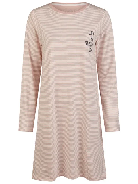 By Louise Essential dames nachthemd lange mouw gestreept roze, foto 2