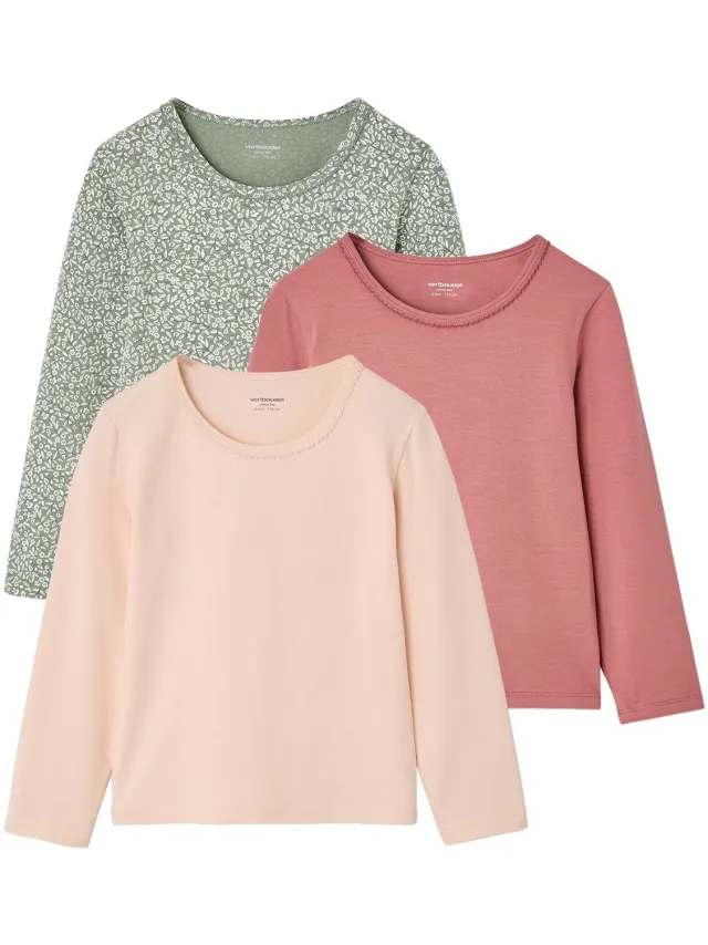 vertbaudet Set van 3 meisjesshirts met lange mouwen oudroze