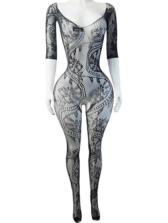 BamBella ® - Panty pak -Onesize - body suit - Dames - Onesize - Erotische jumpsuit van kant lingerie zwart