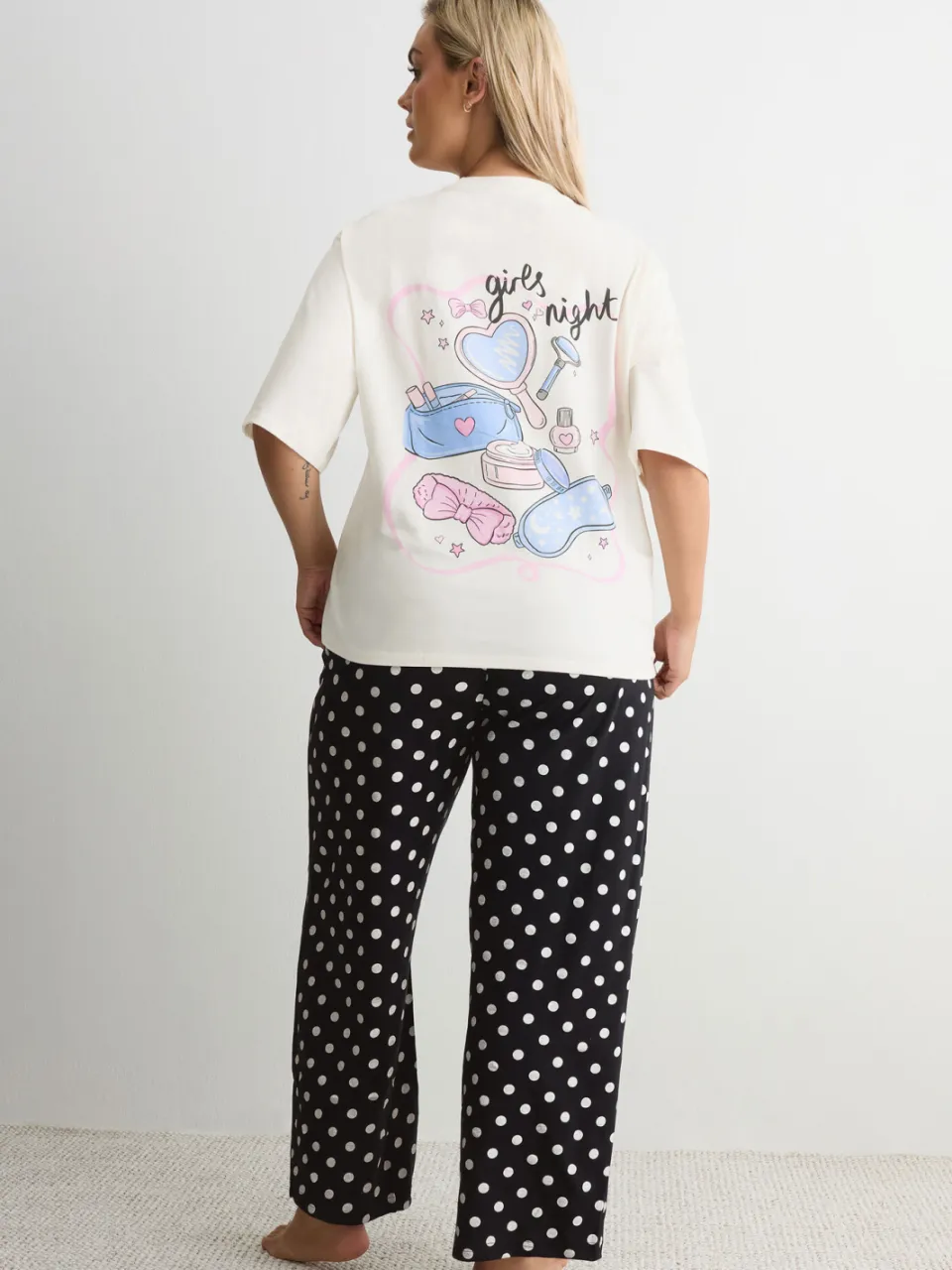 Yours Ivoorwitte 'Girls Night' Pyjamaset Met Stippen-42, foto 3