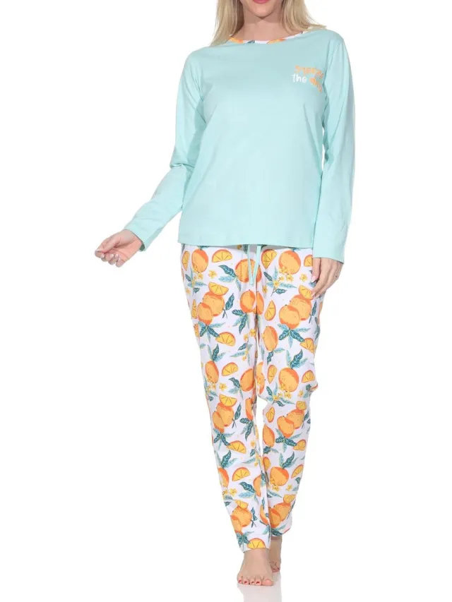 Normann dames pyjama met lange mouwen in een frisse look helltürkis