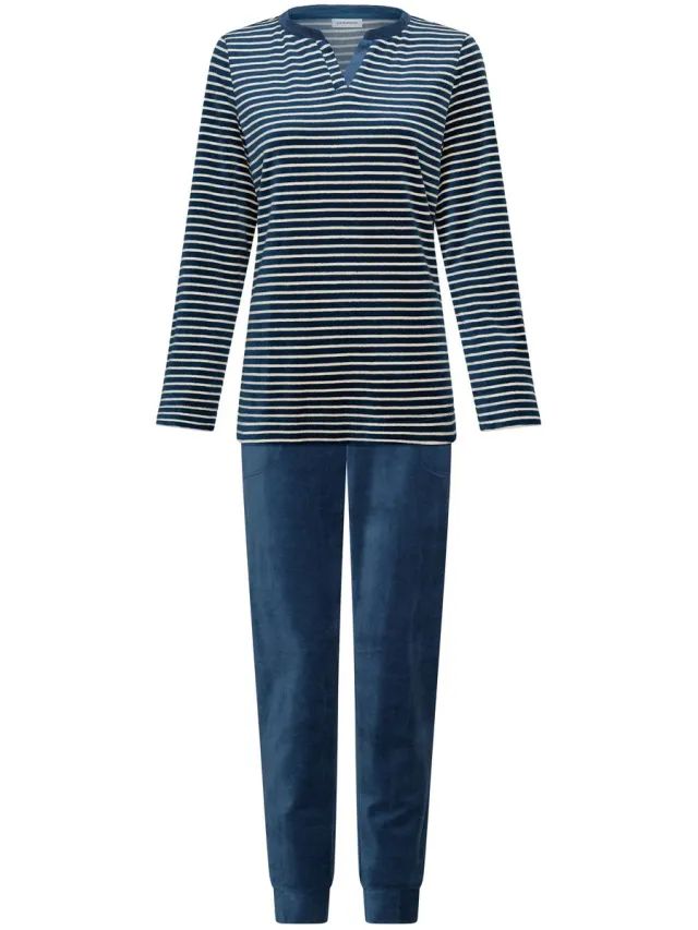 Pastunette Nordic Bloom - Pyjama - Velours - Blauw - Gestreept