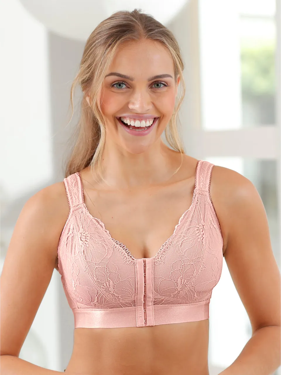 Beha zonder beugel met voorsluiting roze wit + lichtroze
