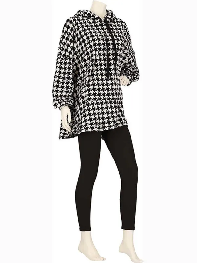 Apollo Huggle Hoodie Dames Pied de Coque - Zwart - Fleece - One Size - Hoodie deken Zwart, wit