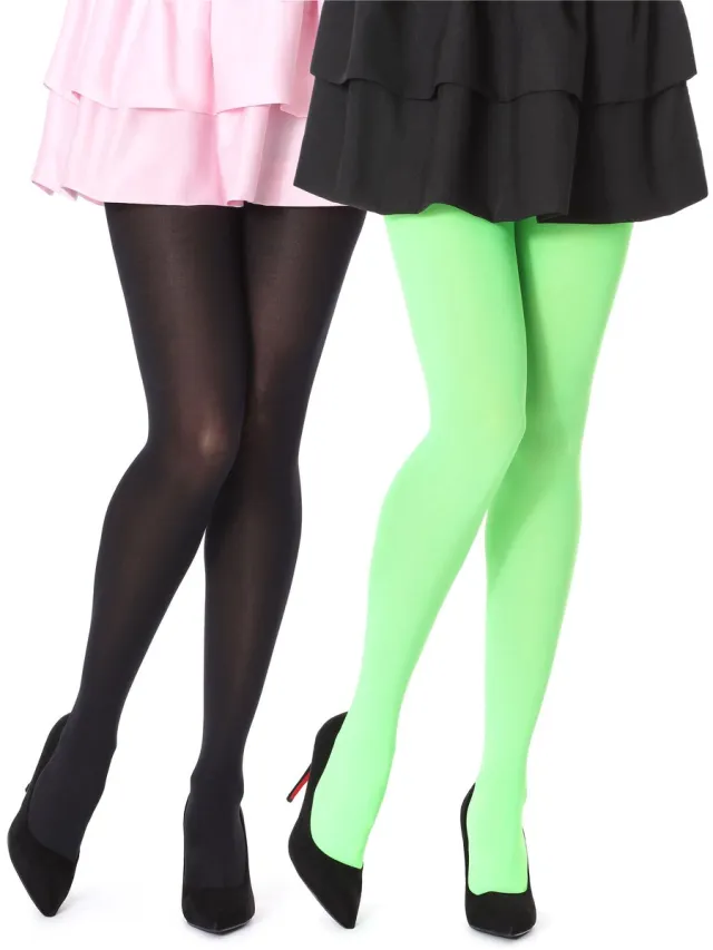 Bellivalini Dames Panty 2 Pak – 100 DEN - Polyamide - Microvezel - Zwart/Neon Lime (2Pack) – M - BLV-FI-1003-2P