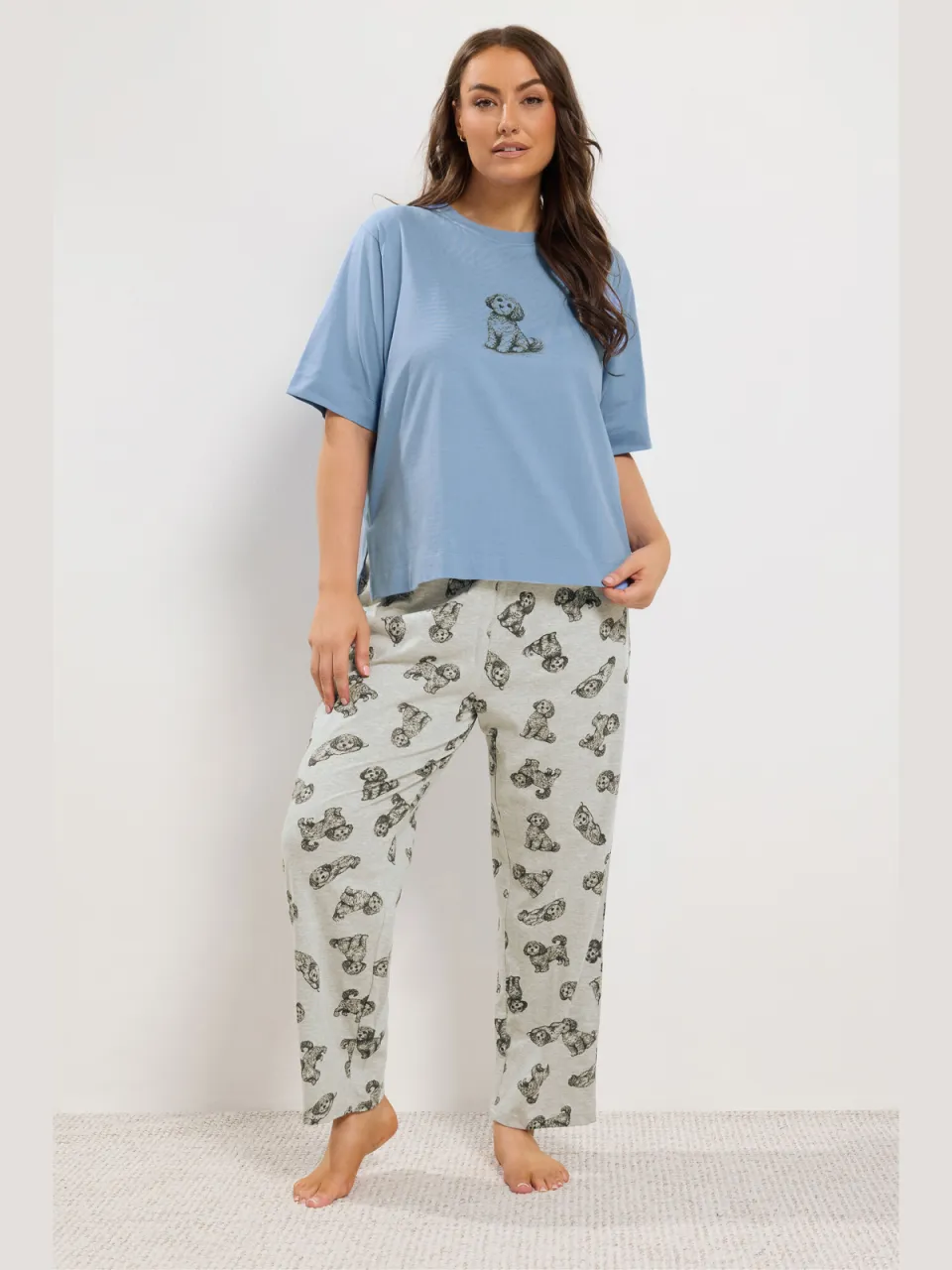 Yours Curve Pyjama Met Puppyprint En Wijde Pijpen In Blauw-64, foto 2