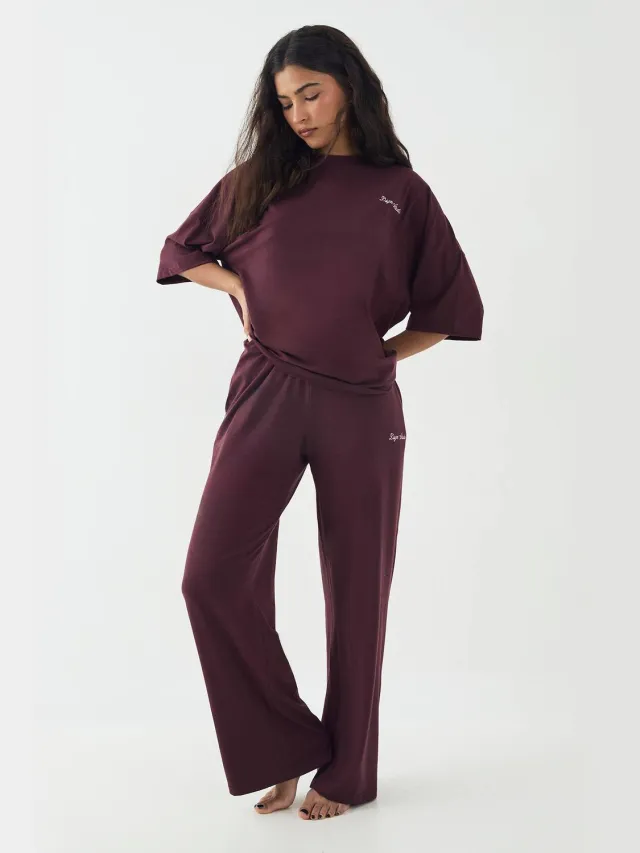 DSGN Studio Dames DSGN Studio Lounge Superzachte Wijde Pijpen Broek Bordeaux Rood