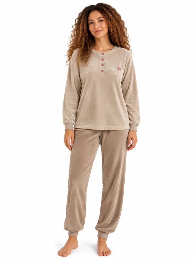 Cocodream Quality Cocodream - Dames Pyjama Velours - Winter - Beige