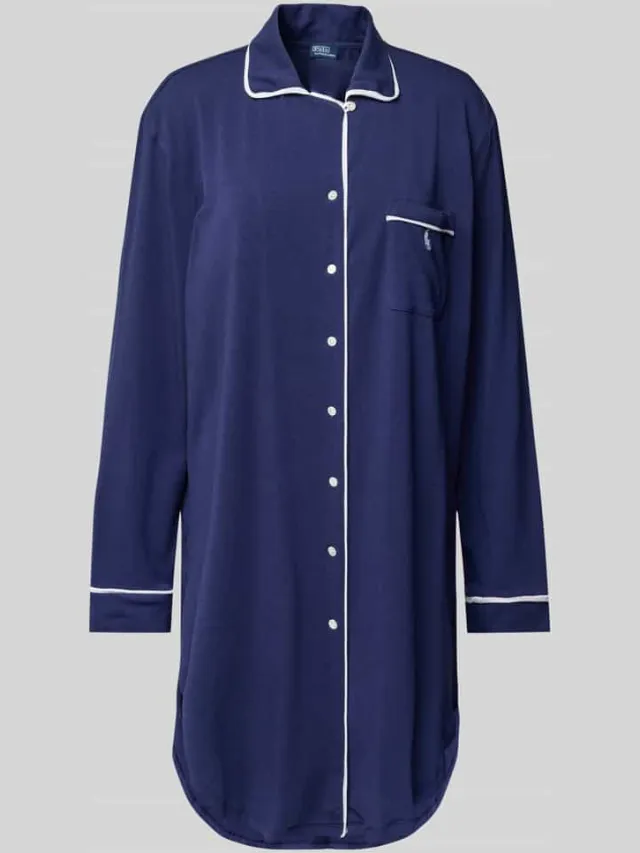 Polo Ralph Lauren Nachthemd met logostitching en borstzak Donkerblauw