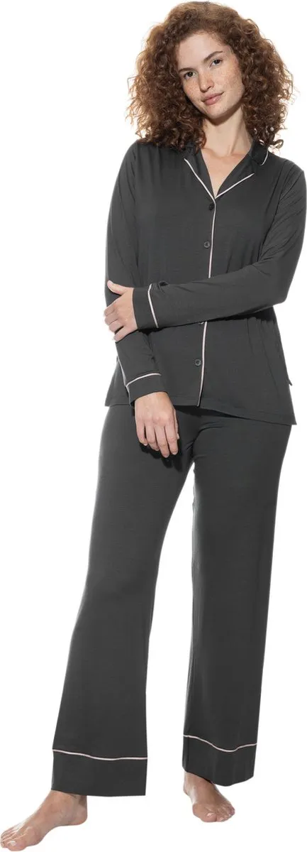 Mey Damen Lange Pyjama Serie Pure Chic Thunder Grey
