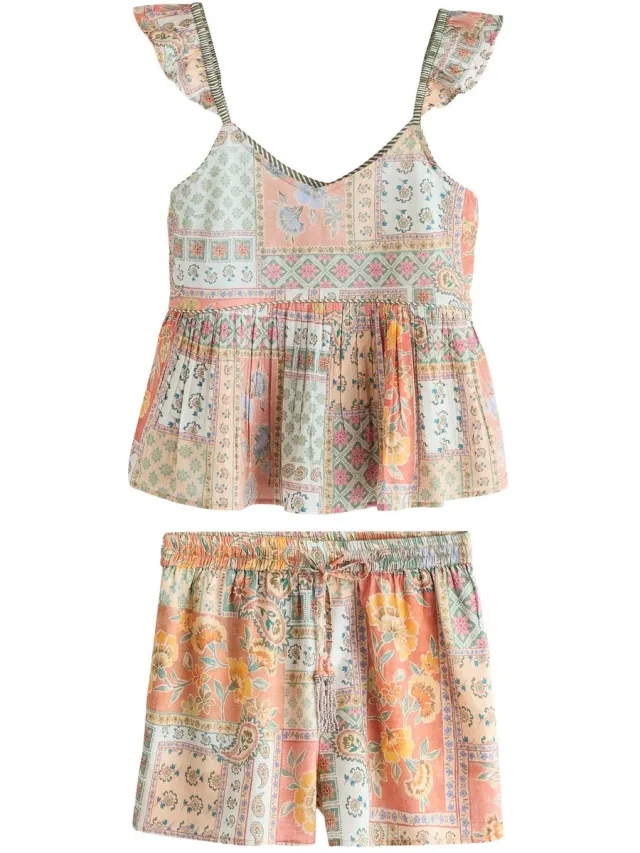 Next Dames - Pyjama met short - Roze Peach Pink Paisley