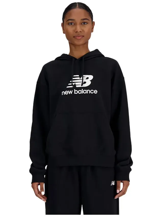 New Balance Sport Essentials French Terry Logo Hoodie Dames Trui - BLACK Zwart
