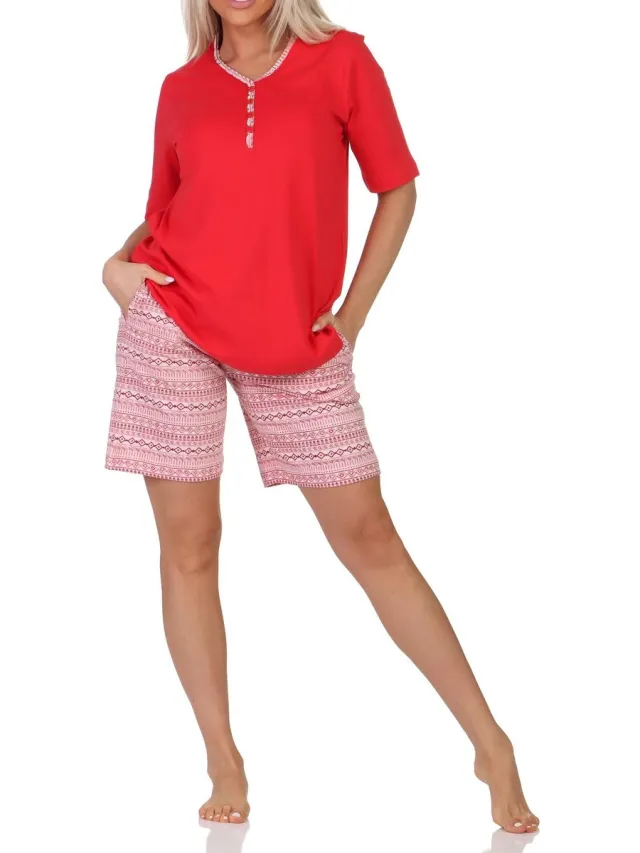 Normann dames pyjama shorty met korte mouwen in Ethnolook - Ook in oversizes pink