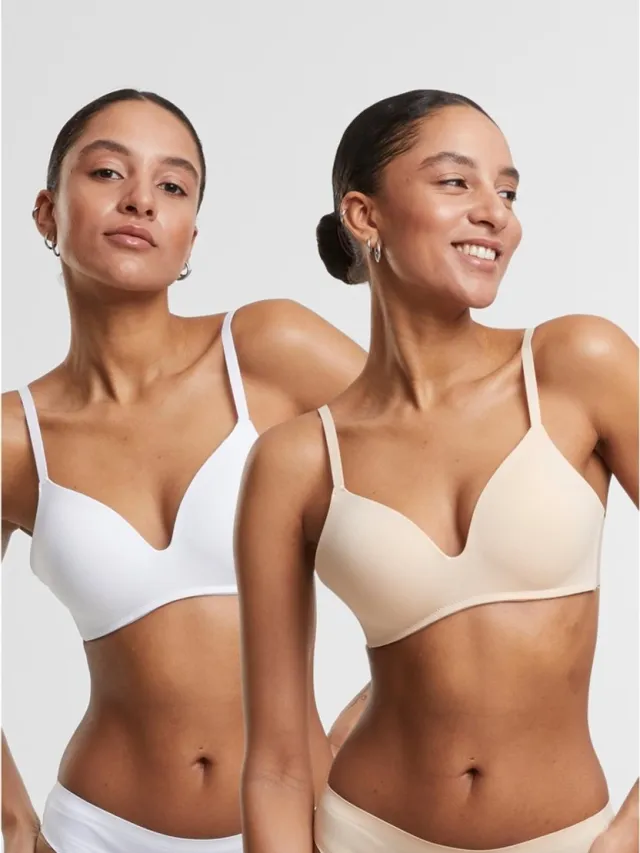 Urban Classics Basic padded 2-Pack BH - 75C - Wit/Beige