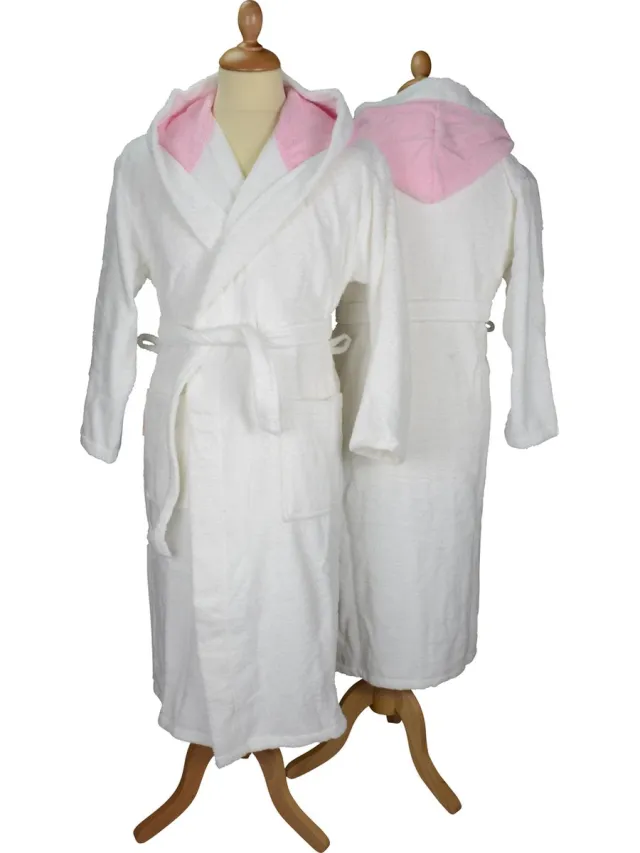 ARTG Robezz - Badjas - Gekleurde Capuchon - White / Light Pink Wit met lichtroze