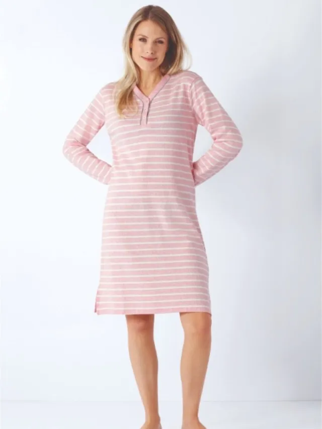 Hajo Premium katoen dames nachthemd roze gemêleerd Hajo - Roze - Maat - 44/46