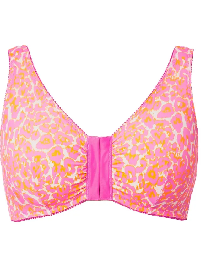 Ulla Popken Dames - Bustier luipaardmotief voorsluiting zonder beugel - Roze