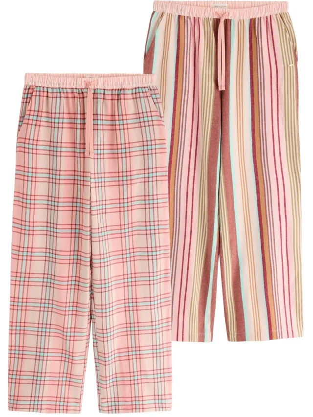 Next Dames - Set van 2 pyjamabroeken van flanel - Roze Pink Check/Stripe
