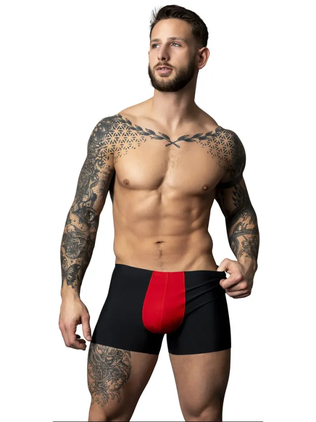 Male Power Pouch Short - M - Zwart/Rood