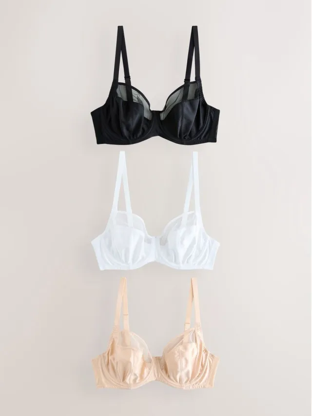 Next Dames - Set van 3 DD+ beha's zonder vulling met volledige cups en ondersteuning aan zijkant - Zwart Black/White/Almond Nude