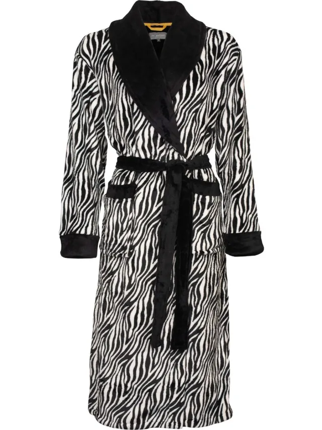 Irresistible Dames Badjas - Fleece - Zebra Zwart/Wit