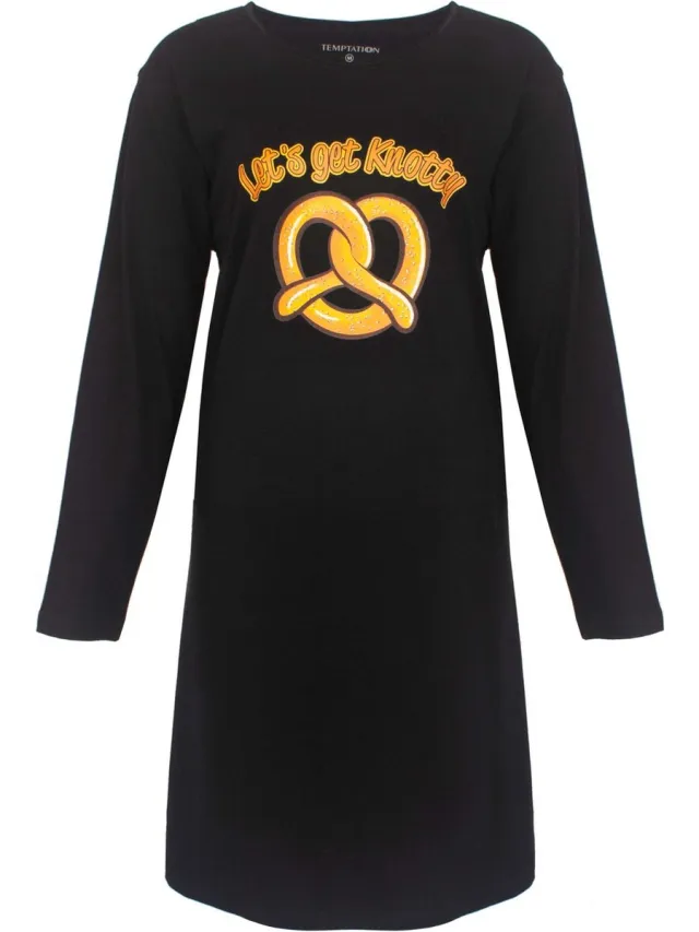 Temptation Dames Nachthemd - Bigshirt - Pretzel - Zwart