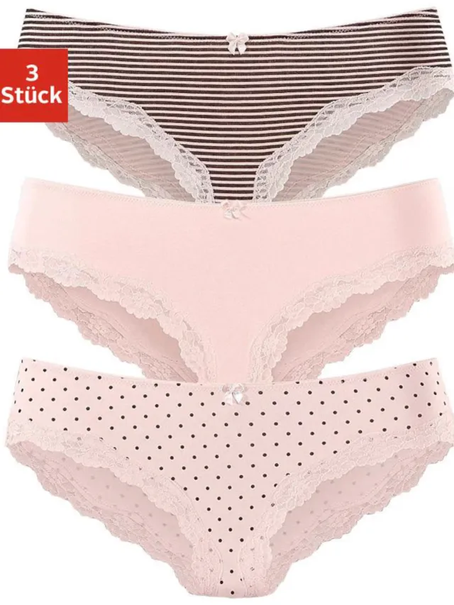 bikinislips set van 3 gestreept, effen en gestipt roze gestippeld, gestreept, effen, foto 2