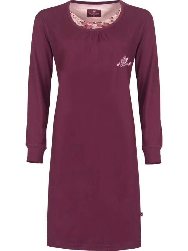 Tenderness Dames Nachthemd - Katoen - Bordeaux Rood roze