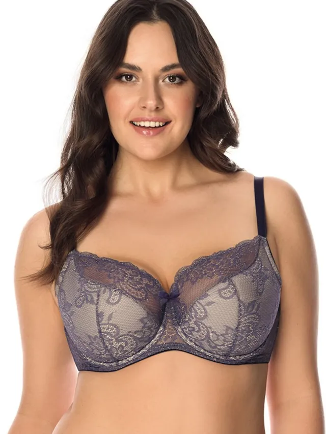 Vivisence dames beugelbeha 1045 kanten semi-verstevigde cupbandjes, donkerblauw, 100d