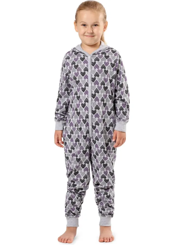 Merry Style Kinder Pyjama - ronde hals - lange mouwen - lange broek met zakken - Katoen - MS-MS10-223-PJ - Melange Herzen Violett - 122-128