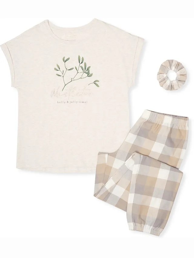 ESOTIQ Mallow - Damespyjamaset - Korte mouwen - 100% katoen - Beige
